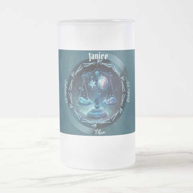 Caneca De Cerveja Vidro Jateado Libra Zodiac Personalizável (Centro)