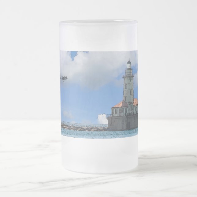 Caneca De Cerveja Vidro Jateado Lighthouse de Chicago Fosco Painterly Mug (Centro)