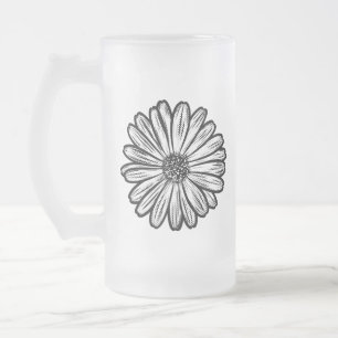 Caneca De Cerveja Vidro Jateado Linda Flor de Margarida, Ilustração de Meio-Tons