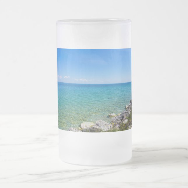 Caneca De Cerveja Vidro Jateado Lindas Cores Do Lago Huron (Centro)