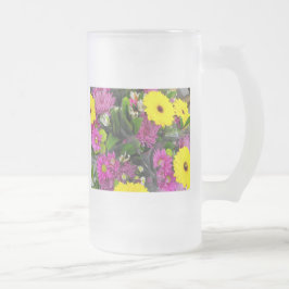 Caneca De Cerveja Vidro Jateado lindas flores coloridas