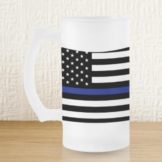 Caneca De Cerveja Vidro Jateado Linha Azul Fino - Bandeira Americana