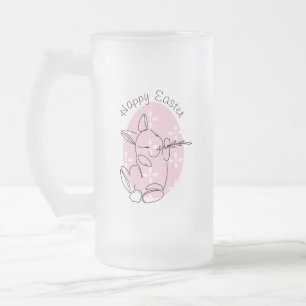 Caneca De Cerveja Vidro Jateado Linha de Arte de Coelho Fofo Ovo Rosa Primavera