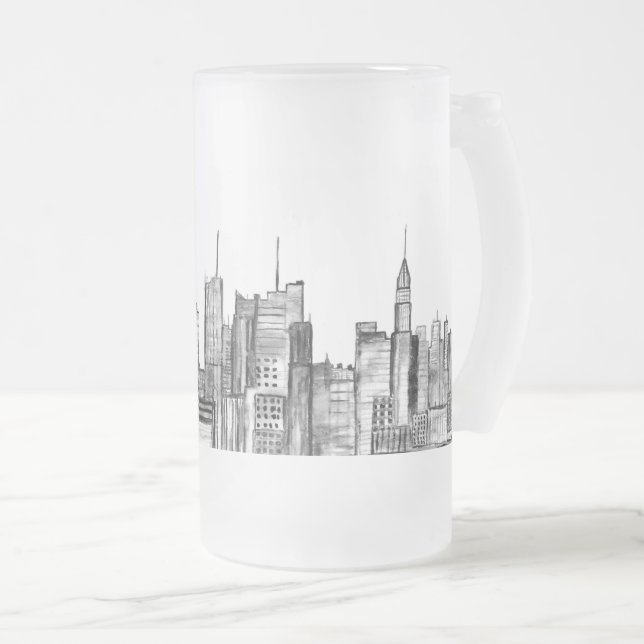Caneca De Cerveja Vidro Jateado Linha do horizonte de Manhattan Nova Iorque (Frente Esquerda)