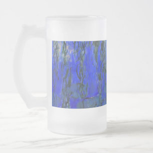 Caneca De Cerveja Vidro Jateado Lírios de água monet e ramificações de salgueiro