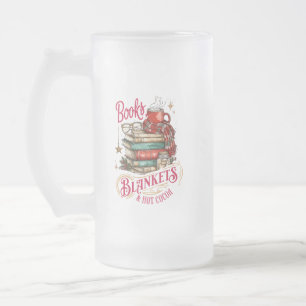 Caneca De Cerveja Vidro Jateado Livros Cobertores e Cacau Quente