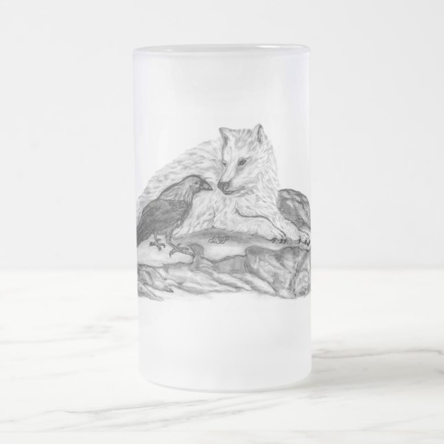 Caneca De Cerveja Vidro Jateado Lobo e Raven - Design preto e branco (Centro)