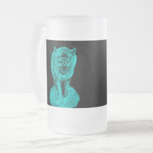 Caneca De Cerveja Vidro Jateado Lobo Negro Zangado na Noite