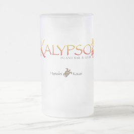 Caneca De Cerveja Vidro Jateado Logotipo colorido de Kalypso com a tartaruga de