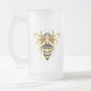 Caneca De Cerveja Vidro Jateado Logotipo Faux Gold Foil Polygonal da Abelha em Pre