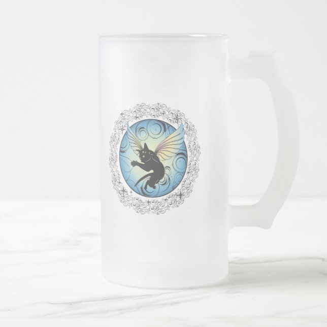 Caneca De Cerveja Vidro Jateado Lua de Gato Cósmico e estrelas (Direita)