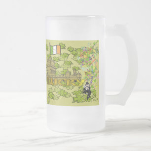 Caneca De Cerveja Vidro Jateado Lucky Leprechaun e seu Castelo Irlandês