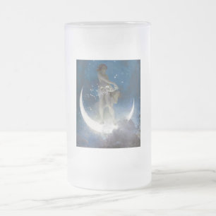 Caneca De Cerveja Vidro Jateado Luna Deusa em Estrelas Disparadoras Noturnas