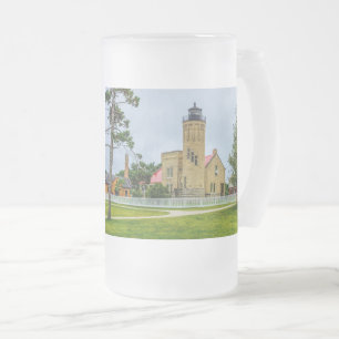 Caneca De Cerveja Vidro Jateado Luz do ponto mackinac