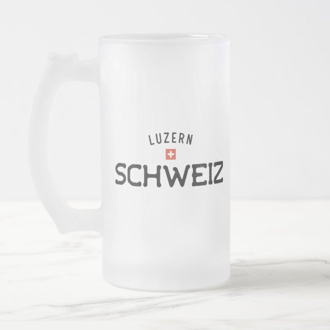 Caneca De Cerveja Vidro Jateado Luzern Schweiz (Suiça de Luzerna) (Esquerda)