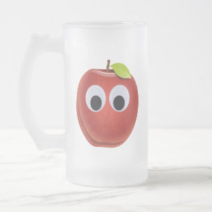 Caneca De Cerveja Vidro Jateado Maçã Vermelha Engraçada com Olhos Googados