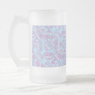 Caneca De Cerveja Vidro Jateado Mãe dias corações 01.Cor-de-rosa azul BG