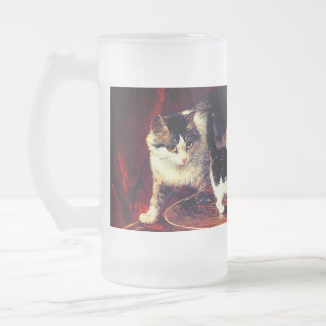 Caneca De Cerveja Vidro Jateado Mãe Gato e Gatinhos na Mesa (Esquerda)