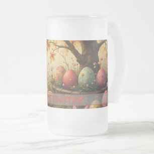 Caneca De Cerveja Vidro Jateado Magia do Flor primavera com Esplendor de Ovos de P