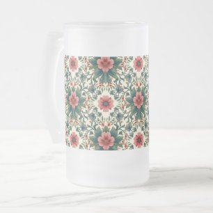 Caneca De Cerveja Vidro Jateado Magia Floral Boho - em Tons de Verde e Rosa