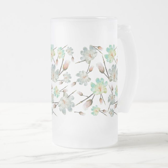 Caneca De Cerveja Vidro Jateado Magnolia Pattern Fosco Beer (Frente Esquerda)
