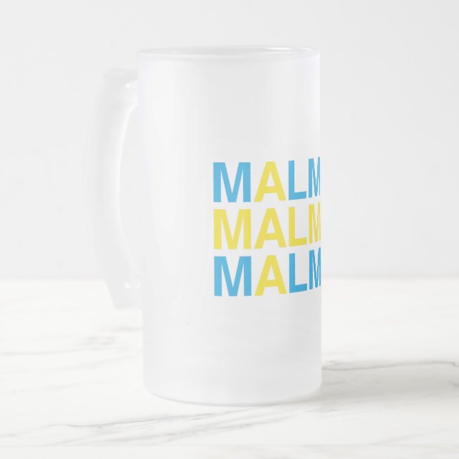 Caneca De Cerveja Vidro Jateado MALMO Bandeira Sueca (Frente Esquerda)