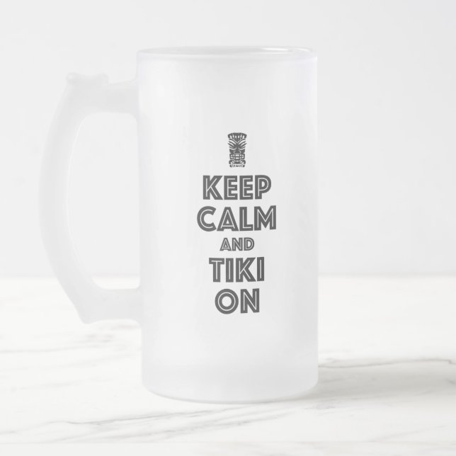Caneca De Cerveja Vidro Jateado Mantenha Calm E Tiki Ligados (Esquerda)