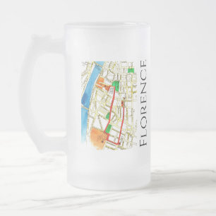 Caneca De Cerveja Vidro Jateado Mapa de Florença Itália em Watercolor