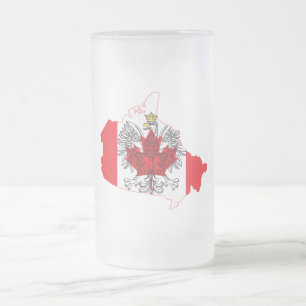 Caneca De Cerveja Vidro Jateado Mapa de Sinalizador do Polônia Canadá