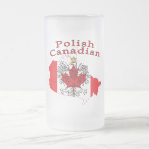 Caneca De Cerveja Vidro Jateado Mapa de Sinalizador Polonês Canadense