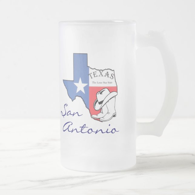 Caneca De Cerveja Vidro Jateado Mapa do Estado de San Antonio Texas, Star, Boots,  (Direita)