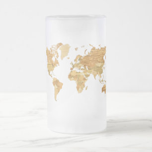 Caneca De Cerveja Vidro Jateado Mapa do mundo de madeira