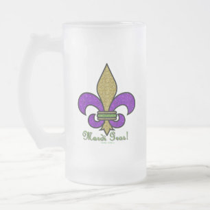 Caneca De Cerveja Vidro Jateado Mardi Gras Colorido Fleur De Lis