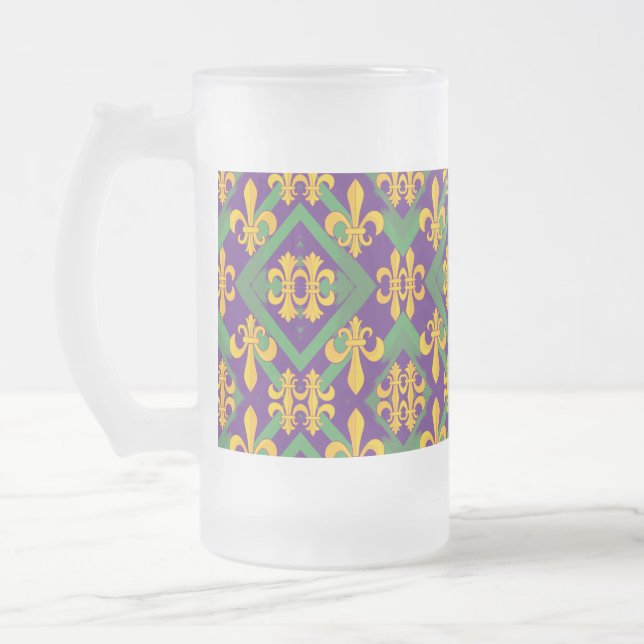 Caneca De Cerveja Vidro Jateado Mardi Gras Fleur de lis (Esquerda)