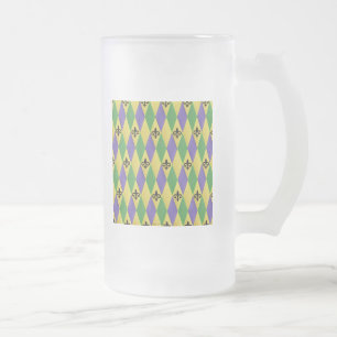 Caneca De Cerveja Vidro Jateado Mardi Gras Harlequin Fleur De Lis