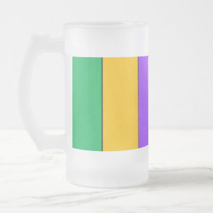 Caneca De Cerveja Vidro Jateado Mardi Gras Stripes Padrões Amarelo Verde Púrpura