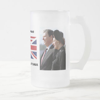 Caneca De Cerveja Vidro Jateado Margaret Thatcher & Ronald Reagan