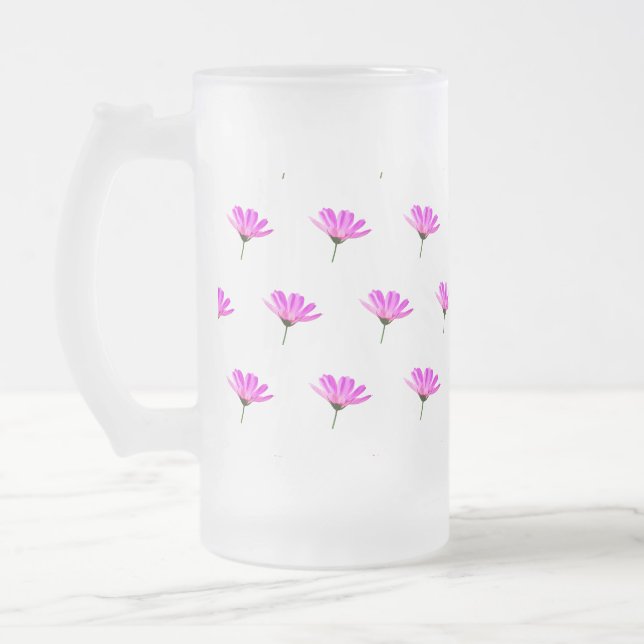 Caneca De Cerveja Vidro Jateado Margarida Rosa  (Esquerda)