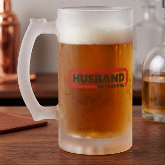 Caneca De Cerveja Vidro Jateado Marido em Treinamento - Ideia de Humor de Noivado