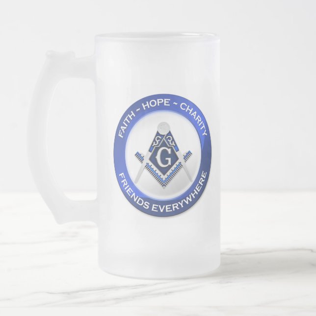 Caneca De Cerveja Vidro Jateado Masonic Frosted Mug (Esquerda)