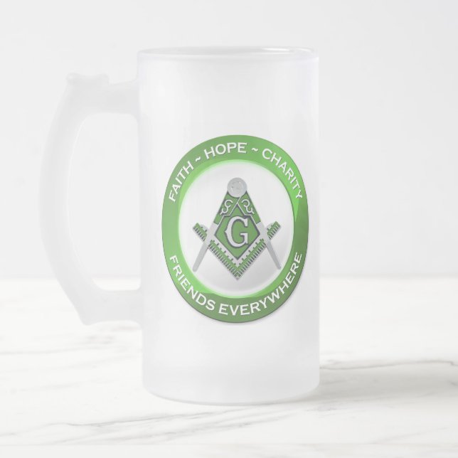 Caneca De Cerveja Vidro Jateado Masonic Frosted Mug (Esquerda)