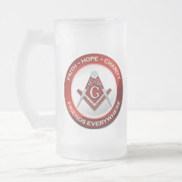 Caneca De Cerveja Vidro Jateado Masonic Frosted Mug Red