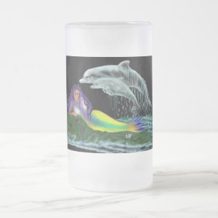Caneca De Cerveja Vidro Jateado Meerjungfrau mit Delfinen