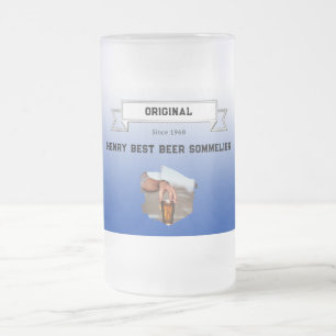 Caneca De Cerveja Vidro Jateado Melhor Cerveja Sommelier Blue Gradient Foto