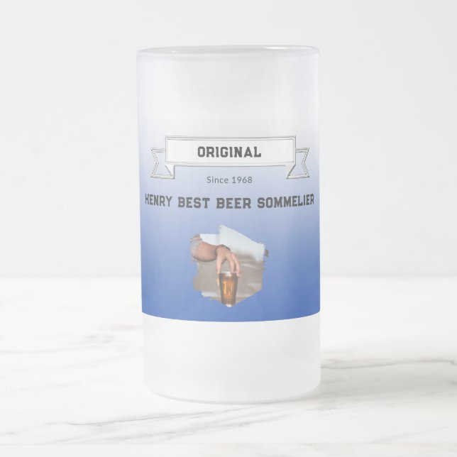 Caneca De Cerveja Vidro Jateado Melhor Cerveja Sommelier Blue Gradient Foto (Centro)