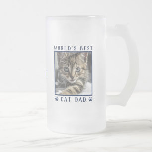 Caneca De Cerveja Vidro Jateado Melhor Pai de Gato do Mundo Azul Marinho com Fotos