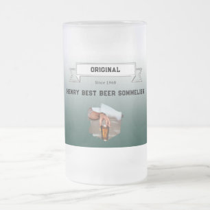 Caneca De Cerveja Vidro Jateado Melhor Sommelier de Cerveja Foto Gradiente Verde B
