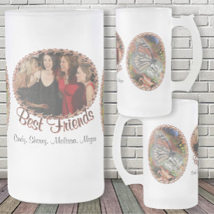 Caneca De Cerveja Vidro Jateado Melhores Amigas Flores de Borboleta PV02