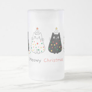 Caneca De Cerveja Vidro Jateado Meowy Christmas
