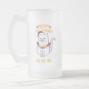 Caneca De Cerveja Vidro Jateado Meowy Kalikimaka Engraçado Natal